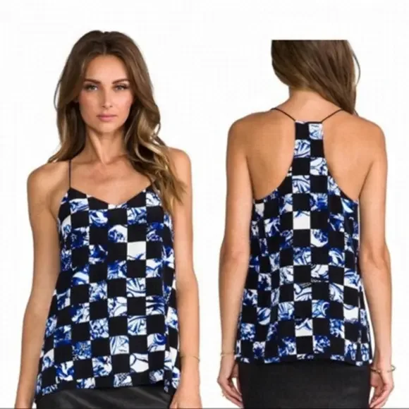 tibi Rococo Checkered Silk Racerback Camisole US 0 - Picture 1 of 7